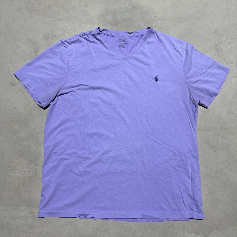 Polo Ralph Lauren Men's Purple V Neck Tee Size Large Cotton Traditional